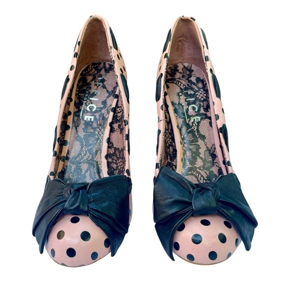 Office London Polka Dot Pin-Up Pumps -Size 7- 50s Retro Glam Coquette high heels - Picture 3 of 16